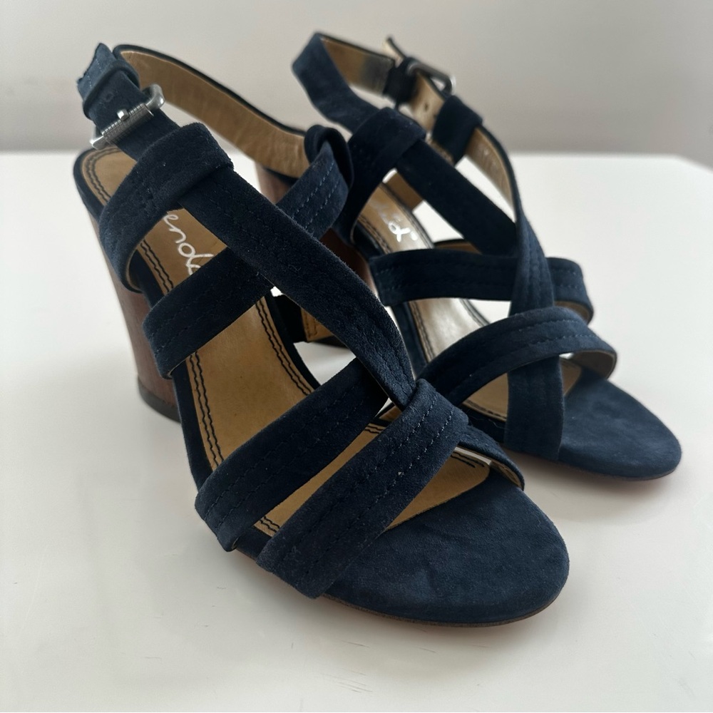 Splendid Navy Suede Strappy Block Heel Sandals